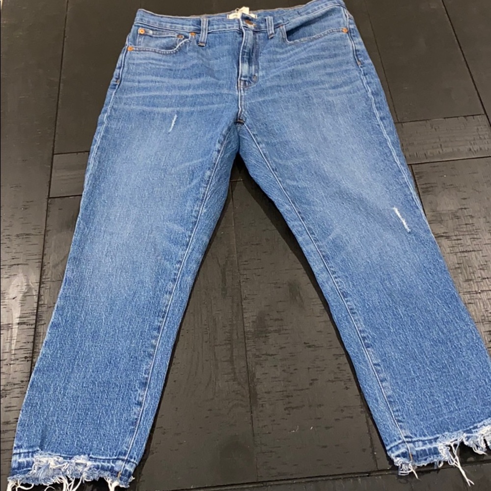 Madewell High Rise Slim Crop Distressed Boy Jeans
